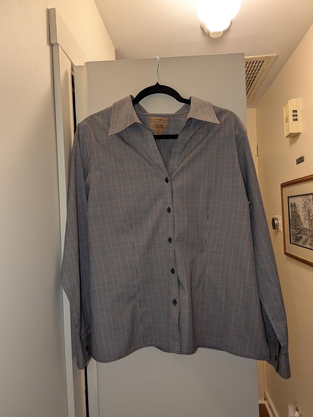 Non-iron Gold Label Investments Gray Plaid Button-Down Collared Shirt 16